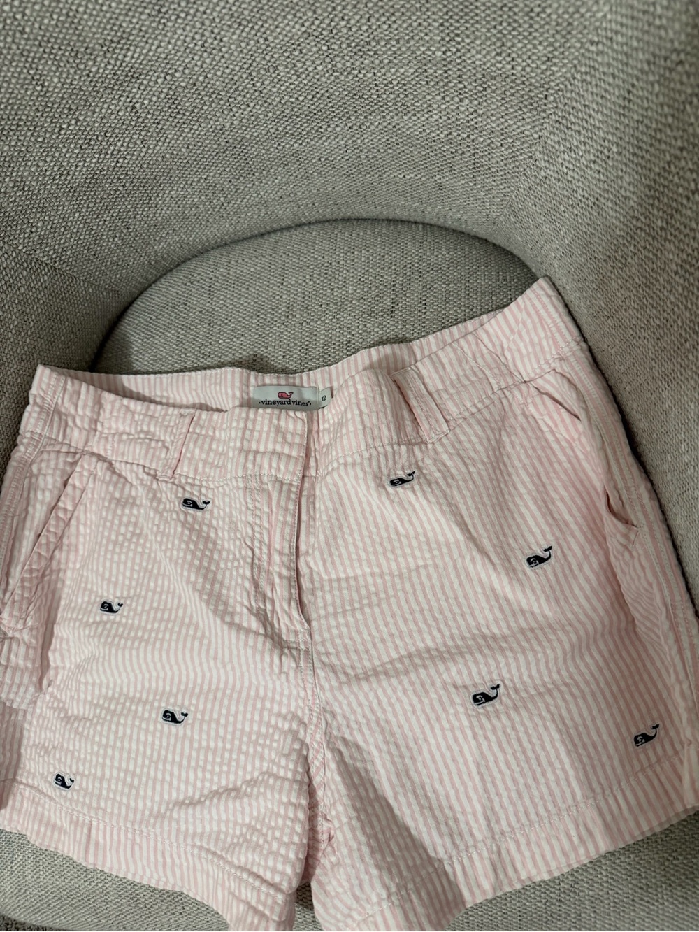 Vineyard Vines Pink Seersucker Whale-Embroidered Women's Shorts